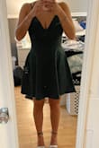 I impulsively bought this dress and I LOVE IT SO MUCH. The forest green is such a good color. I have a bigger chest so I was nervous about that but the medium fit me perfect. The quality is great and the fabric is thick enough so that I don't have to wear a bra. Strappy back is so cute and there is also a fitted bodycon skirt under the skater skirt so that I don't have to wear shorts which I LOVE. I will be wearing this to homecoming this year and I'm so excited YOU WILL NOT REGRET BUYING THIS!! - Nadia M.