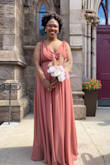 I loved the overall fit of this dress but I did have to size down as it runs large, especially if you have a smaller chest. But  I thought the flow and the color were amazing. - Kaye L.