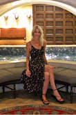 A beautiful, lightweight dress! Perfect for a summer evening, it's very comfortable and flattering. The print is nice, and the trim detail and slit make it a very special dress. A tiny bit loose in the bodice for me, but I don't think it took away from how nicely it fit. I would still say it's true to size. - Julie L.