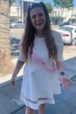 I ordered a size bigger but I shouldn't have. A large would've fit perfectly. Either way the dress was super cute! - Jennifer V.
