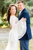 This dress exceeded my expectations and is so so stunning. The dramatic sleeves and train are perfection and nailed my vision for my engagement photos. Romantic and glamour pjs with a touch of gypsy. I did have to pin the lining to the front seams of the slit because it isn't attached and would show as I walked but an easy fix! Oh and the train will grab every leaf you drag it over, 100000% worth it though. I'll cherish these photos forever. - Lexy M.