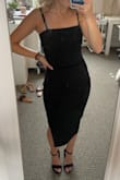 To preface, I am a very petite person but my thighs and butt are sometimes bigger in proportion to the rest of my body. So, this dress was way too tight to be appropriate for a wedding. It was also just slightly too long on me which I usually expect because I am short. I didn't hate how I looked in this, but it was just so tight that I could not breath or walk lol Would be better if it was for something that did not require much moving, like for someone's bridal shower or something maybe - Jennifer C.