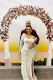 Omg. I was stressing to find a dress to wear the day we got married at the courthouse and I last minute ordered this dress. Wow!! Can not believe how well it fit and all the compliments I got on it! I truly felt it the moment I put it on.
Has good amount of stretch but not toooo much. Slit is a little high to wear thigh & tummy shaper so I hiked one thigh all the way up. You definitely want to wear shape wear since it's form fitting.
The shoulders fell a little but I can't size down because the rest of it fit just perfect! - Misbah H.
