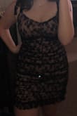 This dress is really pressed and hugs my body perfectly. I ordered a small and medium cause I wasn't sure what one would fit me. The small was a little snug but the medium fit pretty comfortably with some room and the dress is really beautiful. - Mattea F.