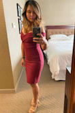 I received so many compliments on this dress! I wore it as a guest to a fall wedding, and it matched perfectly with the color scheme (jewel tones). The dress is a little stretchy and it fit like a glove. I wore some shape wear underneath and because the fabric is thick, you couldn't see it through the dress. - Christine H.