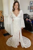 I tried multiple dresses from a few different companies, and this was the one we compared every other dress to because it stood out from the very beginning. It is BEAUTIFUL. It is boho, but it also has a classic look to it. I can't believe the price for the quality of the dress! It is all lace, but it is SO soft and comfortable. I followed the measurement guide and ordered the large and it fits me like a glove. I am typically between a medium and a large in normal clothing, but usually closer to a medium. The lining is perfect--not too obvious but also full coverage. And the sleeves are GORGEOUS! I can't say enough good things about this dress. Can't wait to wear it for my wedding in December! - Lauren C.
