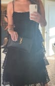 The dress was so flattering and fun to wear. I got SO many compliments and all my friends have already asked to borrow it. The underneath part of the dress is not stretchy at all, so it doesn't have much give so order true to size.
Definitely would buy again in a different color, highly recommend! - Chelsea D.