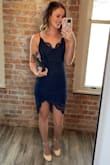 This dress was absolutely perfect for a wedding! It fit like a glove and I got SO many compliments. I am small chested and it fit me perfectly with a sticky bra and laid very comfortably. It is sexy but so classy! Buy this dress! - Rachel S.