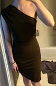 Easy to dress this up or down. Fits like a glove and is the most flattering one-shoulder dress I've found so far. Some one-shoulder dresses just don't look right, but this one is perfect! Color is true to olive green in the listing. - Taylor D.