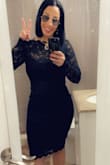 Dress is beautiful, the length is up to your knees. It's a little stretchy and it has a zipper on the back that runs from mid waist up. I received many compliments. Great price . Love it - Jackeline F.