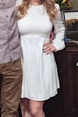 I wore this for our couple's shower. I got so many compliments on the dress. It is slightly see-through, so nude undergarments were needed and the chest was a bit tight. Otherwise, I was extremely happy with this purchase! - Laura M.