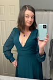 This is my first wrap dress. I bought it to attend a wedding. The fabric is heavy at the bottom. It is low cut, so I had to buy a plunge bra. - Madeline K.