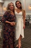 Beautiful dress! I wore this for my Bridal Shower and received many compliments. It's very flattering; however, it is tight in the chest area (no give in fabric) and very thin. I had to wear a slip, without it you see the outline of everything. If you have a larger chest, size up! - Anna M.