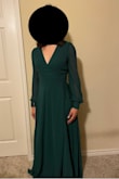 This is a very beautiful dress that I plan on wearing to a wedding. I went with a medium but I feel like I could have gone with a small, too, since it's a wrap dress and can fit a range of sizes. It is a little baggy around the bust but it fits well enough that I won't return it. It is very long so I bought 3 in heels to wear with the dress. It shipped a day after I ordered and arrived within a week. - Roxanne M.