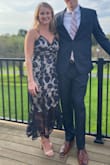 I bought this for my cousins fall wedding and loved it! The fit was very flattering and like all my Lulus dresses I got tons of compliments! I feel like I can be a small or medium so I went with a medium but return for a small because the top was loose! Only minor thing (which is probably a personally preference) is that the top kind of stuck out so I had to use double sided tape to keep it down! But absolutely love this dress! - Meghan G.