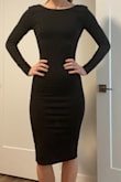 I'm so pleasantly surprised by how well this dress fits! I've ordered Lulus dresses in the past and haven't had success with sizing, but this one fits like a glove. The material is thick but very stretchy, and the boning in the back lays flat. Where I have larger hips in comparison to my bust and waist, I usually have difficulty with finding dresses that aren't loose through the middle and stretched across my hips and thighs; however, this dress seems to fit properly in all of the right places! I initially had some concerns about the slit in the back as it goes quite high, but the dress doesn't seem to ride up so I think it should be okay. The only thing I would change is zipper as I've noticed that it isn't sitting flat on the inside which is causing some bunching, but thankfully nothing too noticeable. Overall, I'm very happy with this dress and I'm looking forward to wearing it to an upcoming fall wedding! - Emma R.