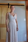 Great dress, flowy and light weight. The back was more plunging than the front, I had to pin it up to cover my bra. I wish I had purchased a different bra/garment so it didn't need to be pinned. - Lyndsey M.