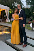 Wore this to a fall garden wedding and it was absolutely perfect! Fit was super flattering. I wore boob tape instead of a sticky bra and that worked well. It was the perfect length with 3 inch heels. Tons of compliments. Only reason I docked a star is because of the slit. It went almost up to my navel so I had to use safety pins to prevent a wardrobe malfunction, :) Still would recommend! - Rachel P.