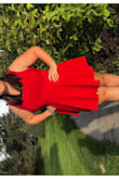 I ordered this dress for my daughter for homecoming and it is perfect!  She loves the fit, she can wear a normal bra, and the color is a really nice true red. She has received soooo many compliments. It's very flattering. The fabric is very nice. This is the kind of dress she can wear to other events in the future, and either dress it up or down! - Michelle P.