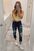 Loved this crop top. Purchased in Orange and Yellow. Lining isn't stitched together but it doesn't bother me. Good compression but I'd still wear with a bra if you're busty. - Mary P.
