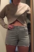 This sweater is super soft, I just wish it was longer. I tried to put a tight shirt underneath but it looked goofy. Returning since I usually wear midrise jeans so it would be more revealing than I want. Pictured wearing high-rise shorts. - Aubrey Y.