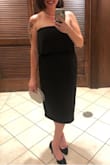 I ordered two sizes of this dress for a black tie optional wedding. The medium was too small in the chest so I went with the large. As I'm in between sizes I was having to pick up the dress periodically to keep it from sliding down, but, I was dancing quite a bit. The pockets are great, the fabric was comfortable. And I had plenty of room to eat and not feel like I couldn't fit my dress anymore. Loved it! - Stephanie W.