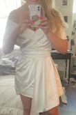 I'm wearing this dress for my reception! It's not too short and it is snug in the chest so I don't need to wear a bra. So comfortable and flattering! Gives you an hourglass shape. Highly recommend! - Jessica C.