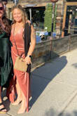 This dress was perfect for my best friends wedding! I ended up getting a large out of concern of it running small but it actually ran pretty large and I totally should have gotten a Med. However, with some very quick, last min tucks in the bust and  a little bustling of the sides, it was a perfect fit. The feel is so luxurious and the fit is so comfortable, there is no question how much I love the dress. So much in fact, that I am wearing it to another wedding next weekend. 10/10 would recommend! - Margaret H.