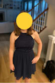 This is a beautiful dress that my child is wearing to Homecoming. It's not too short, and fits her like a glove. The only reason for the 4 stars is that the fabric bunches on one side (like it wasn't seen straight). Not a big deal. - Kimberly M.