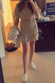 I'm 5'4 around 130 and I got small. It fit perfect ! The shoulders fell down a little but it was super comfy - Loren M.