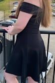 Great dress! I wore it to a September wedding, got tons of compliments. Very flattering neckline. I don't have a ton up too so I didn't wear a bra and it worked out great. I'm a tall girl, and this definitely wasn't too short which is always a concern. Only thing I would say is the hanger straps are sneaky and like to pop out - so try to find a way to keep them tucked in or maybe even pinned in. - Georgia N.