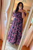 This dress was my back up but it was so stunning on, I had to go with it! The length was perfect on me with a three inch heel- I also slipped into flip flops later in the evening and had no issues with the length. The details on the dress are so fun! I loved the sleeves though other reviews are correct, they start out a little snug. I received so many compliments on the dress and was comfy dancing in this all night! - Jennifer A.