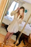 I purchased this dress in a Small for my bridal shower as it will be in October 2021. Since it'll be in the fall, I was looking for something with sleeves. I tried it on and fell in love with it. The fabric and the fit is perfect! 10/10 would recommend! - Brigitte L.