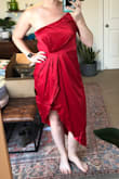 I sized up after reading reviews and wish I hadn't. This dress didn't sit well on my body. I felt like the strap/shoulder part looked strange from the back. I ended up returning. - Chelsey B.