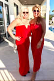 This jumpsuit is definitely long, longer than another that I ordered from here so I had to have it hemmed and since I was having it hemmed I went ahead and had her put stitches in the bust because it felt a little big. Overall I loved it and don't think I could've sized down. - Brandi W.