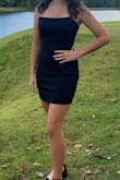 This dress was the perfect little black dress. The 
Material has a nice bit is stretch to it. So ordering online sometimes is iffy with size but this medium fit perfectly. The straps are adjustable and it was overall a perfect hoco dress! - Lisa B.