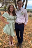I had to size up, I'm a medium in everything, but a large fit perfectly, and is very flattering. The color is so flattering and the material is so nice. I wasn't sure because it's different, but it was the perfect dress. Very comfortable too. An amazing dress I got compliments on all night at homecoming:)) - Bella D.