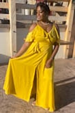 This is a beautiful dress with good material. Definitely not cheap! If you're busty like me then you'll need a safety pin for the front. Very elegant. For sure a statement piece! I received compliments all evening. I wore this to an outdoor Fall wedding. - Tamika D.