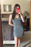 The dress ran a little big around my waist and bust but if I were to size down it would have been too short. I think it's more of a me issue as my proportions aren't really the same lol. Once I fixed it up a little it was great! Plus the straps are adjustable so that's a plus!! Loved the color, it is just like the photo! Also, the material is nice, but the straps are a tiny bit scratchy but not unbearable. (The selfie photo is before I took it in, the other photo is after) - Natalee W.