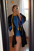 Dress is very cute, the color is vibrant and material seems good. It fits a little loose on my waist but great everywhere else, I am wearing this for graduation - Valeria K.