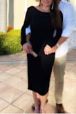 The dress fits perfectly throughout your body. The material is good and soft!
I went to the party and everyone loved it too and asked where did I buy it. The dress was basically the star of the night ! - Maria D.