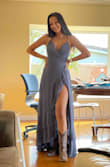 I absolutely love this dress!! Lulus never fails and always has the perfect dress with the most perfect fit and the best price. The slit is not too much as there's a layer of fabric either to have it show or not. Adjustable straps make it a great fit too! So happy!! - Isabella N.