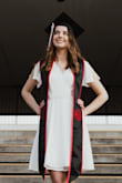 This dress is wonderful in person and in photos. The fabric drapes nicely and is a good material. I did have to use a safety pin to hold the front together bc it was a bit too loose for my bust. - Adriana V.