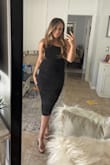 This is a closet staple! Fits true to size, I'm usually a small or medium in dresses. I went with a small so that it would be truly "fitted". I wore this to a wedding rehearsal. My favorite part is the material, it looks and feels formal like for a date night or wedding occasion. It also bunches up perfectly to hide and imperfections (especially after 2 kids). The way the dress bunches, it gives it the ability to adjust the length so you can pull it up or stretch it down. I can't say enough about this dress! I'm already planning on wearing it again. - Sandra J.