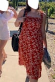 This was a disappointing purchase. It ended up being way flowier than the model's picture, which made my hips look bigger. It was too big around my torso too, so it didn't necessarily accentuate my waistline. There's just too much fabric. I wish I had ordered a medium. It's just too bad because I needed a floral dress to wear to a bachelorette party and I didn't have time to return this to get a medium in time for the party. - Susannah O.