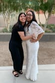 Wore this dress for my courthouse wedding and it was PERFECT. I'm in between sizes 6/8. I wore heels and the length was just right. Was a bit tight in the bust area, but I'm glad I chose a medium. - Angelina B.
