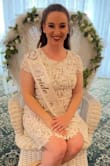 Wore this to my bridal shower, and got all the compliments. When I took it out of the bag and held it up, was a bit worried it would be too big, but was the perfect fit! Might even reuse for my rehearsal dinner I loved it that much :-) - Brittany H.