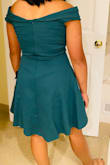 My 14yo daughter loved this dress for a Talent Show. This is for the girl who hates dresses and is extremely picky. Nice, thick fabric, boning in bust area. Off the shoulder detail stays in place. She loved the green color. I loved the price! - Elbert V.