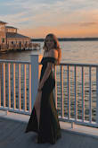 The dress was beyond perfect! It fit like a glove and I not once felt like it was falling down. I was stopped by strangers outside the venue all evening with compliments on the dress. It is a heavier material so certainly not a summer dress. This was a fall wedding on the water so it really was a perfect fit. - Alivia B.