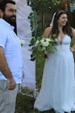 I LOVE this dress. After purchasing countless dresses, a week before my wedding, I took one last chance on this one and WOW. It was 100% worth it. We had a small outdoor ceremony and reception and the beautiful lace corresponded with our botanical theme so well. I did have to learn about boob tape in order to wear this dress, but after a few trials it was fine. I don't normally review stuff on line but I loved this dress so much I just HAD to! - Marisol D.